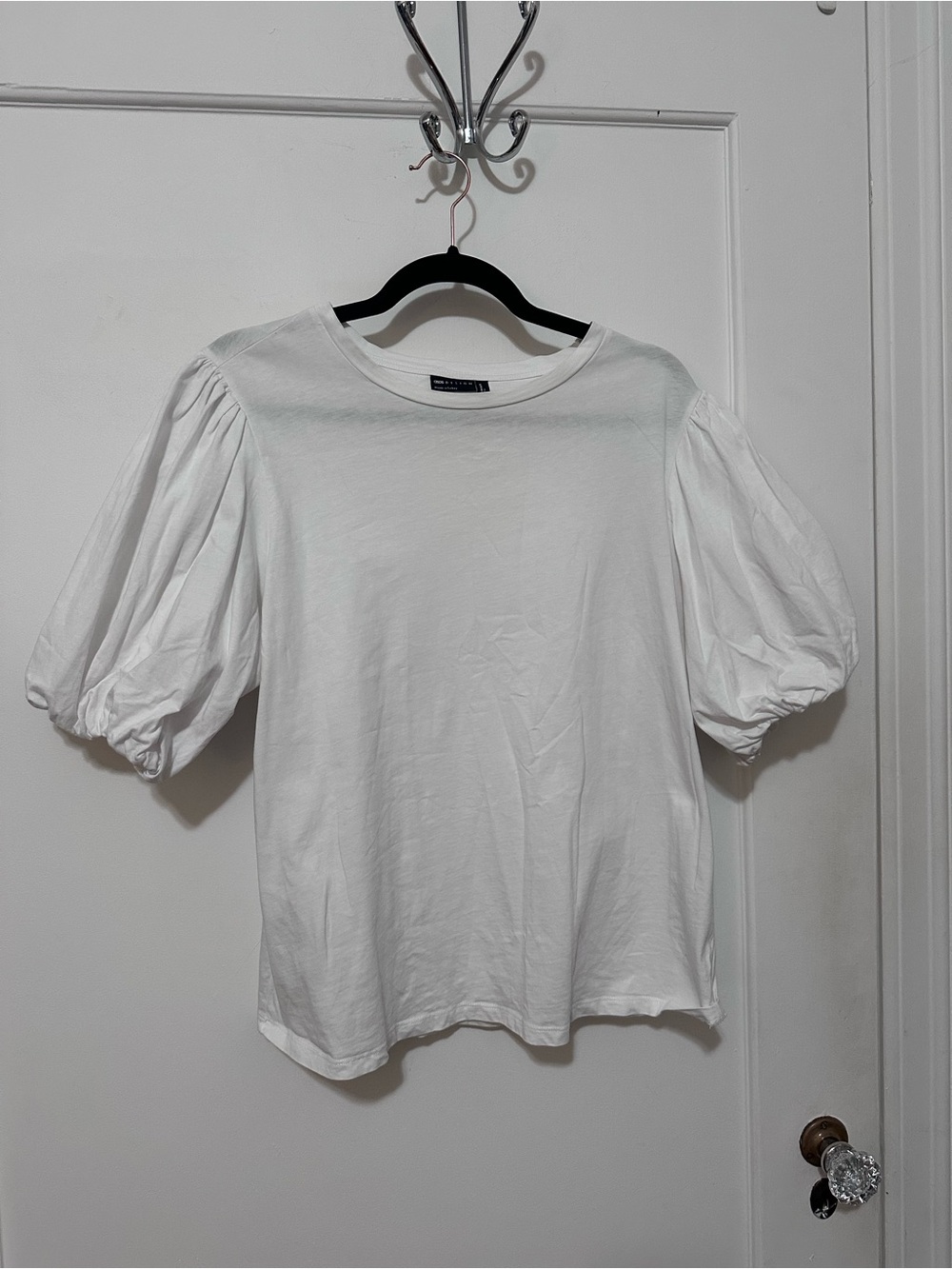ASOS white bubble sleeve crewneck cotton shirt- size 12